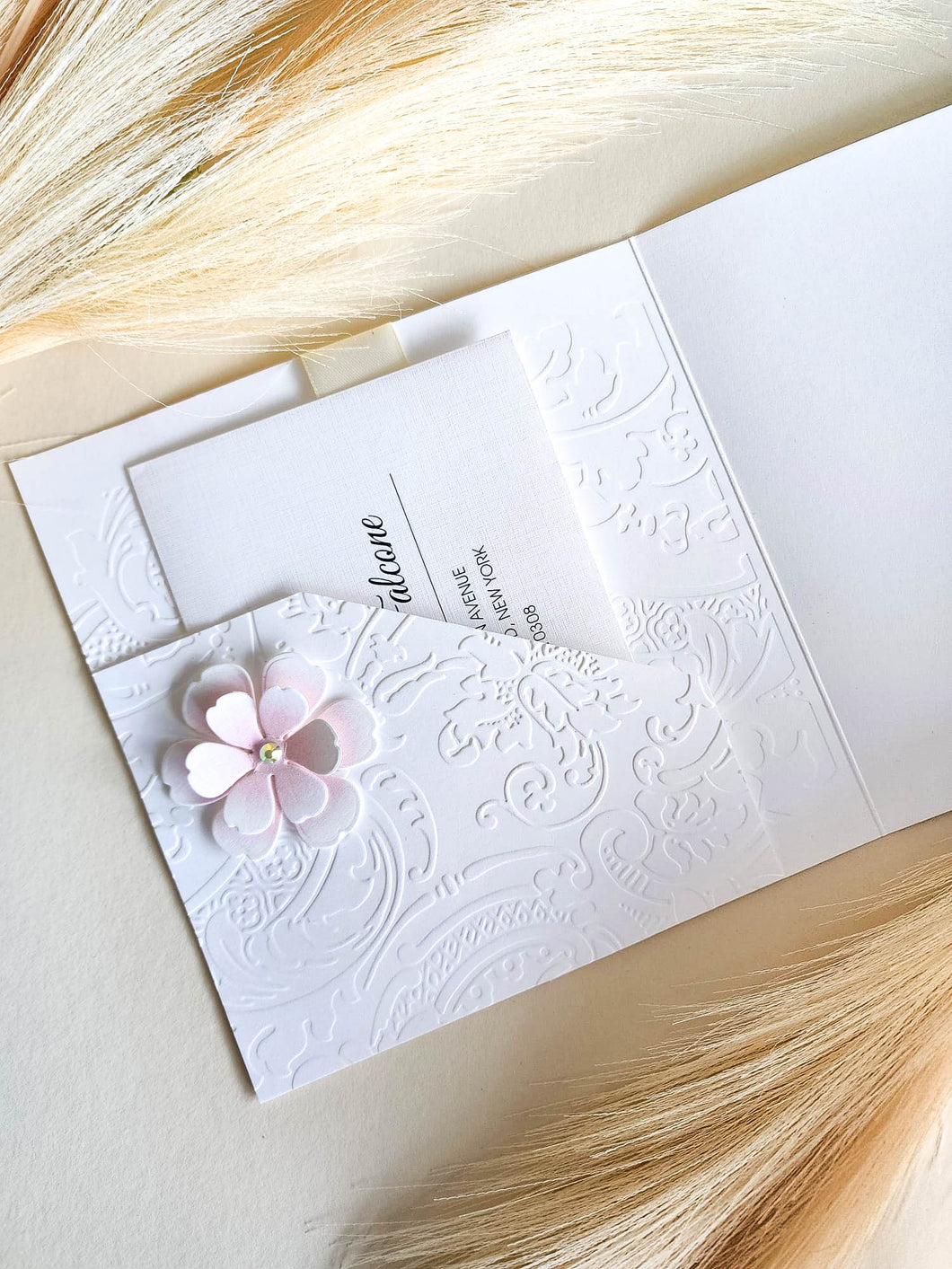 Invitation Pocket with embossed paper and flower