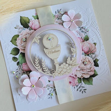 Load and play video in Gallery viewer, First Communion Invitation - with rhinestones and flowers on front
